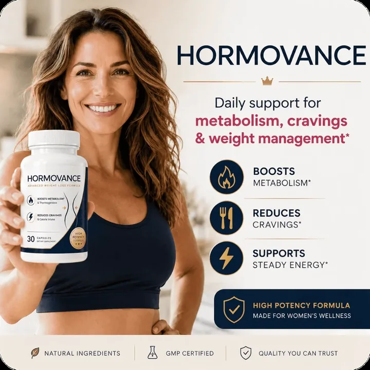 Woman holding a bottle of Hormovance as part of a daily routine